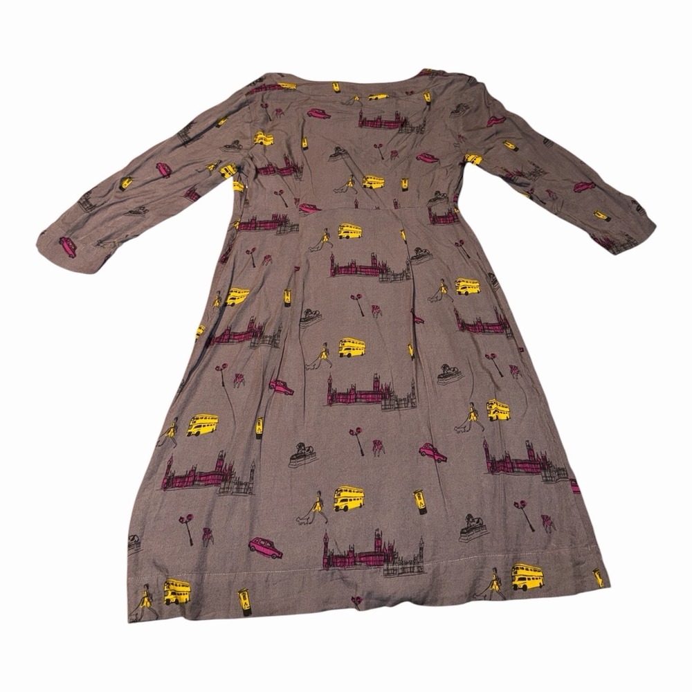 Boden London Scene Print Gray Ones Length Gray Dress Size 8 Viscose Whimsical - Picture 7 of 8